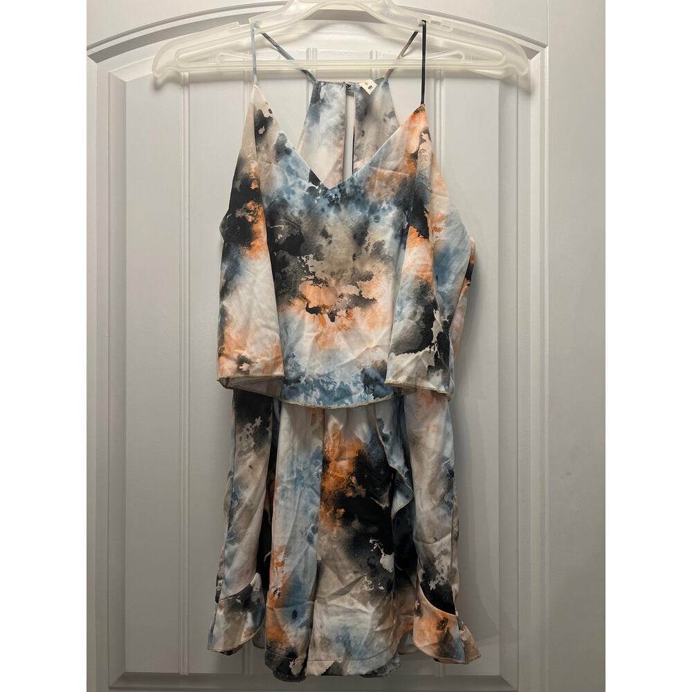 Tyche Women’s Sleeveless Watercolor Summer V-Neck Romper Size M Multicolor